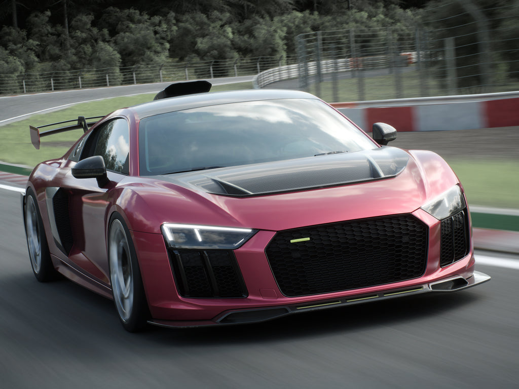 Avalanche Design dry carbon front lip splitter for 2017–2018 Audi R8 Gen 2, racetrack banner 2