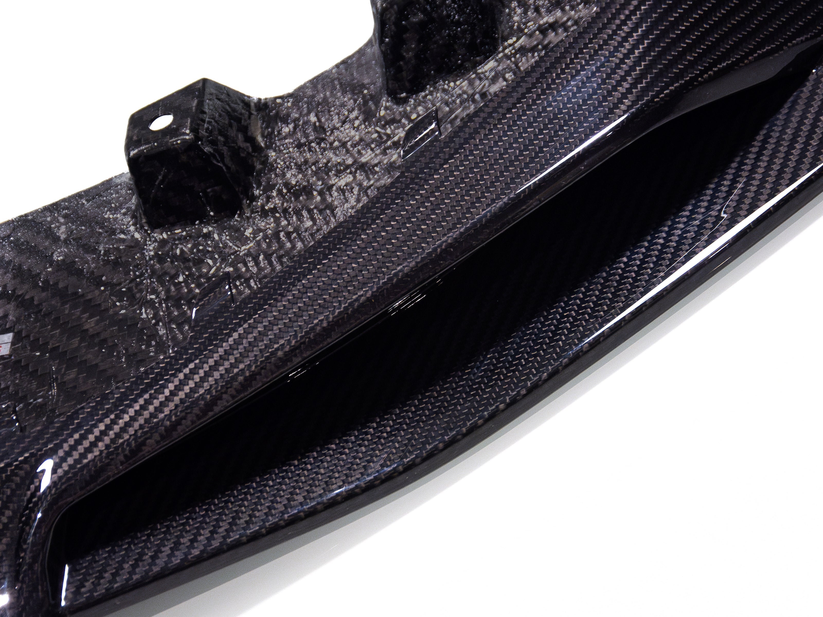 Close-up detail of Audi R8 carbon fiber front lip splitter for 2016 2017 2018 Gen 2