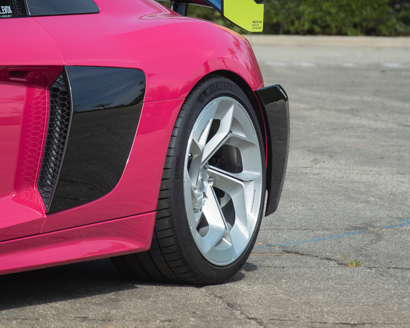 Custom Audi R8 wheel fitment by Avalanche Design with brushed finish, tailored width and offset, and a vehicle specific performance setup