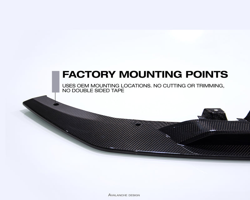 Avalanche Design Audi R8 Gen 2 pre preg dry carbon front splitter developed as part of the ground effect aero package, autoclave cured for high rigidity and low weight