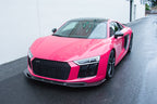Audi R8 front lip splitter in dry carbon for 2016 2017 2018 Gen 2 installed front 3/4 view