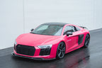 Audi R8 front lip splitter in dry carbon for 2016 2017 2018 Gen 2 installed rainy front 3/4 view
