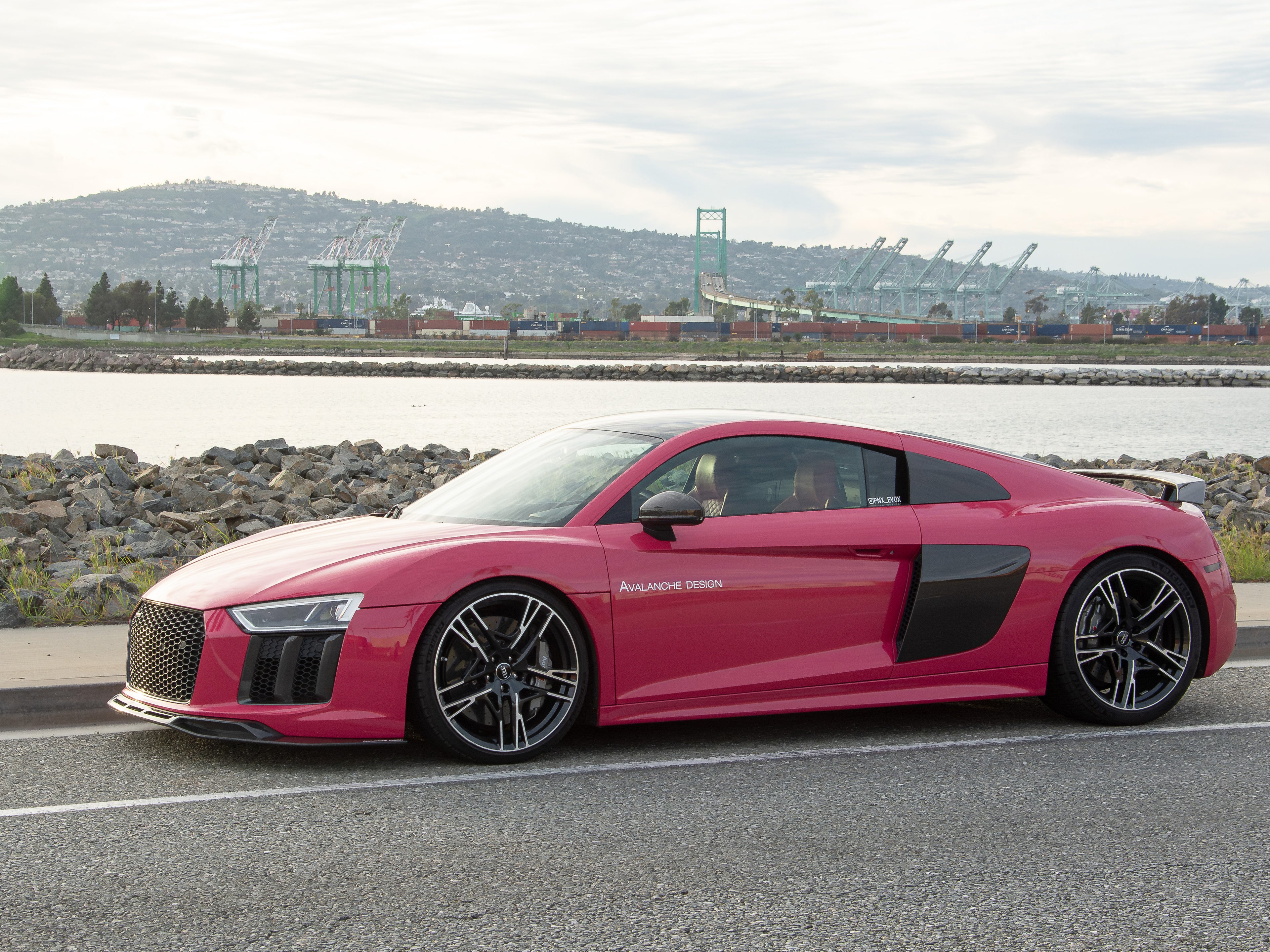 Audi R8 front lip splitter in dry carbon for 2016 2017 2018 Gen 2 installed side profile outdoor view