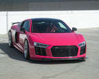 Audi R8 front lip splitter in dry carbon for 2016 2017 2018 Gen 2 installed rainy front 3/4 view