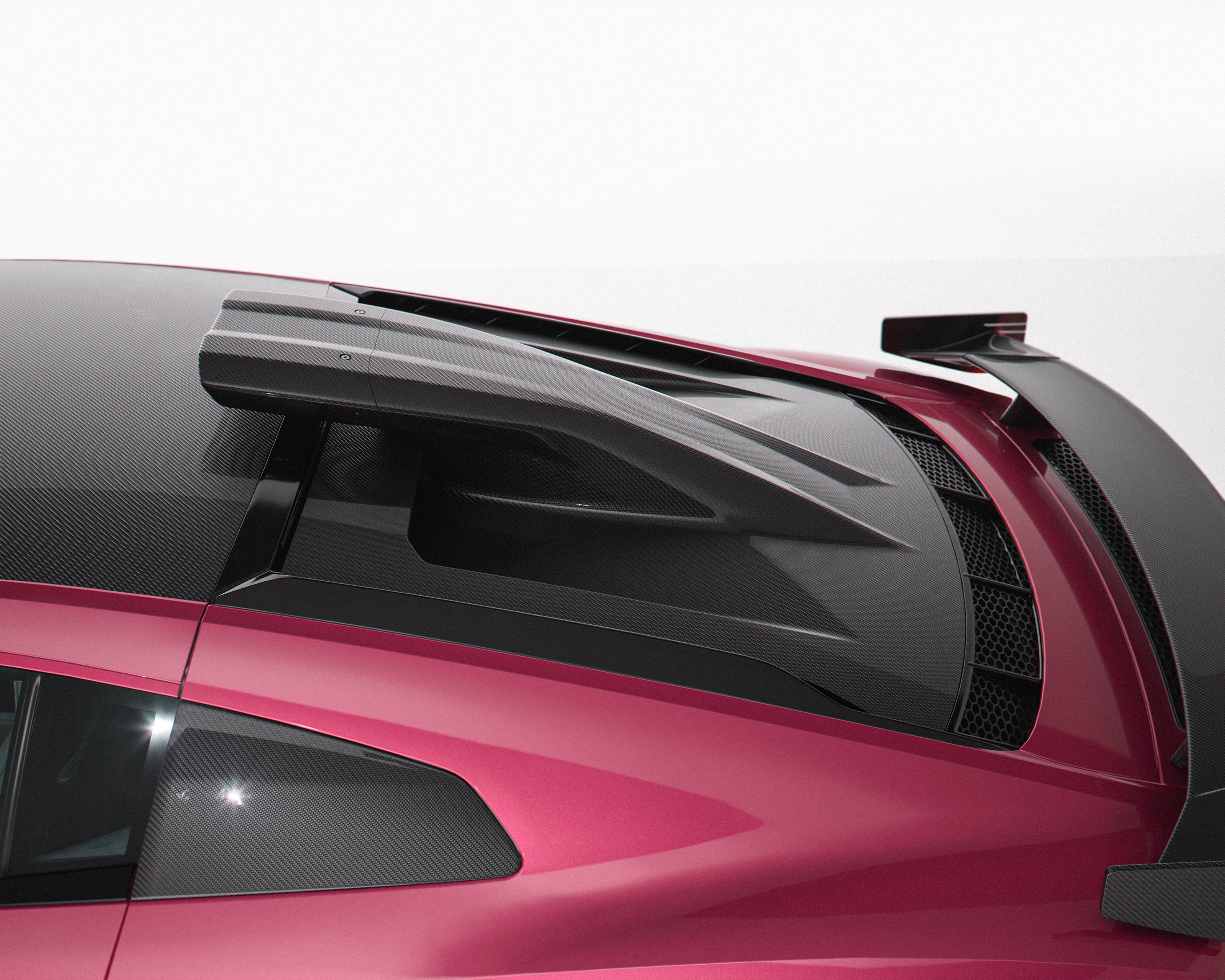2016 to 2024 Audi R8 Gen 2 Coupe with Avalanche Design dry carbon roof scoop engine lid close up