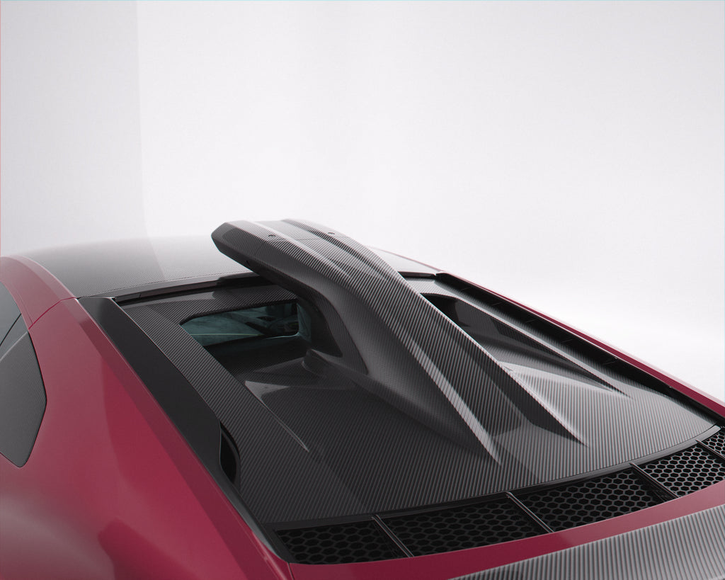 Audi R8 Gen 2 Roof Scoop Engine Lid dry carbon close up Avalanche Design 2016 2024