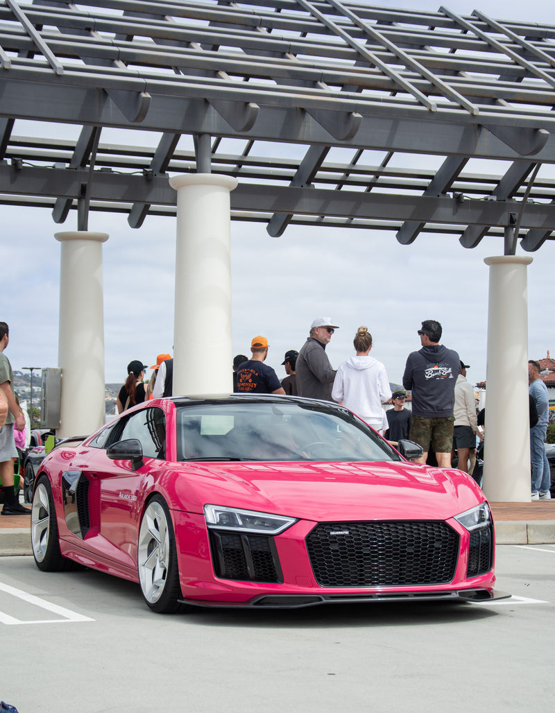 Avalanche Design Audi R8 Gen 2 with pre preg dry carbon fiber front lip splitter, autoclave cured carbon construction, factory mounting integration, low profile aerodynamic styling and OEM aligned bumper fitment