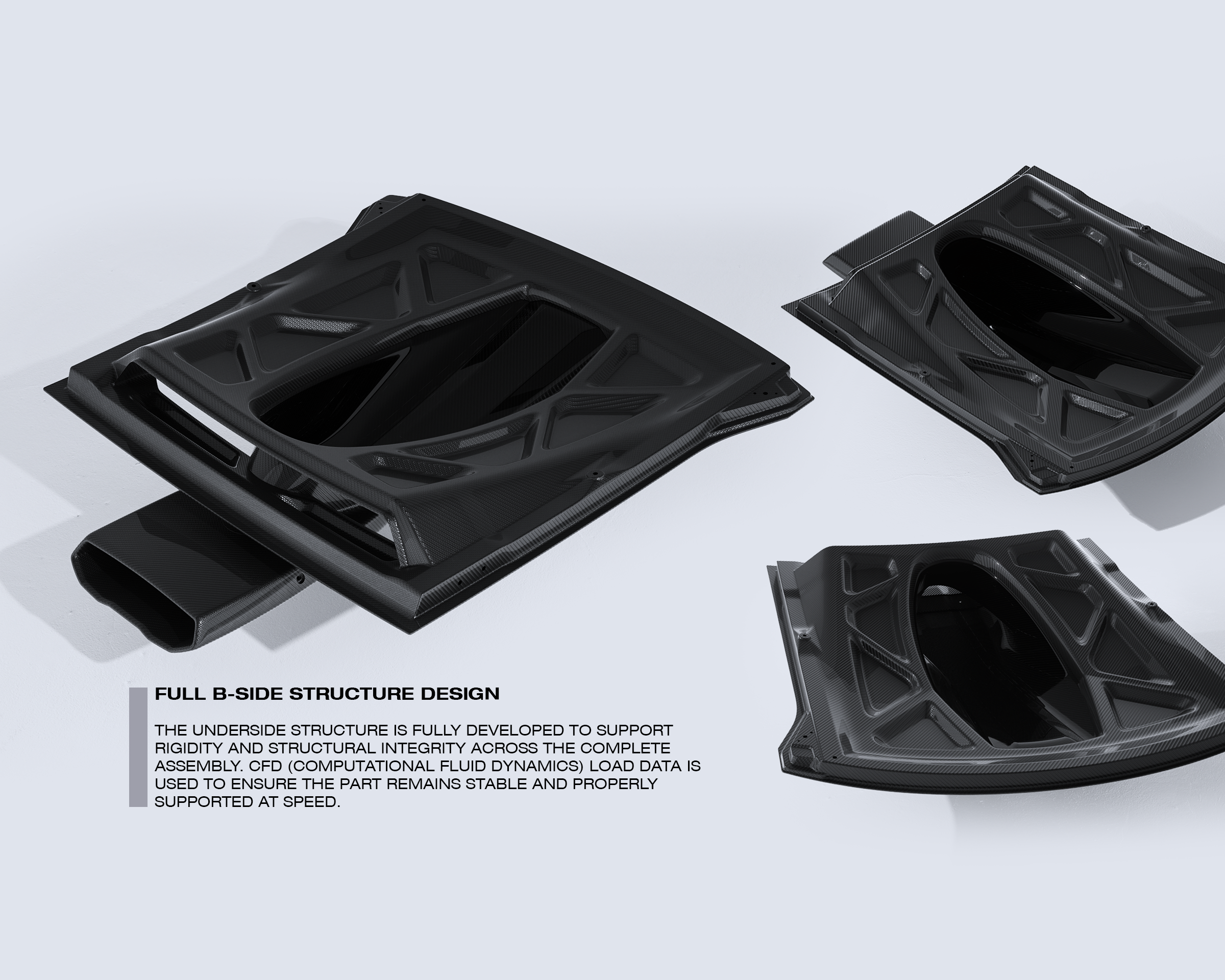 Audi R8 Gen 2 Roof Scoop Engine Lid dry carbon B side structure and underside reinforcement by Avalanche Design