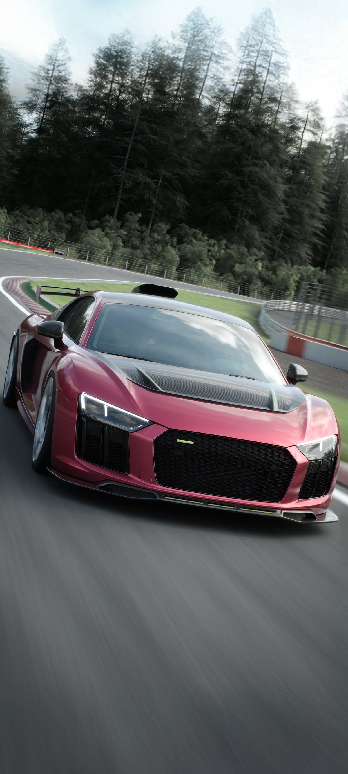 Avalanche Design Audi R8 Gen 2 on track with carbon fiber aero, roof scoop, vented hood and front lip