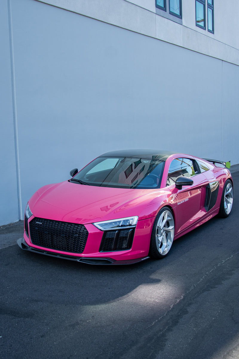 Avalanche Design Audi R8 Gen 2 front three quarter view with carbon fiber front lip splitter
