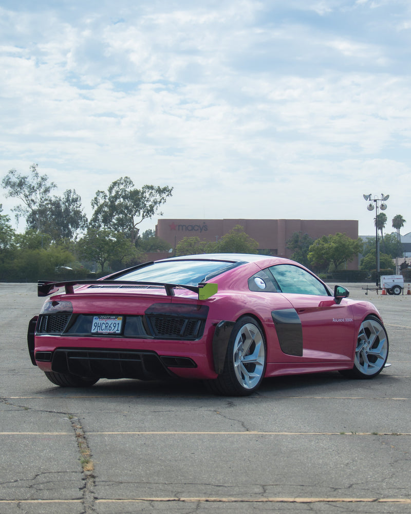 Avalanche Design Audi R8 Gen 2 project from the California automotive design studio, combining custom forged wheels, pre preg dry carbon fiber aero, vehicle specific fitment and performance focused exterior design