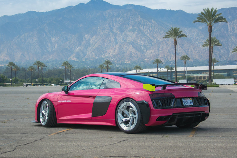 Avalanche Design Audi R8 Gen 2 photographed in Southern California with custom forged wheels, pre preg dry carbon fiber aero, vehicle specific fitment and performance focused automotive design