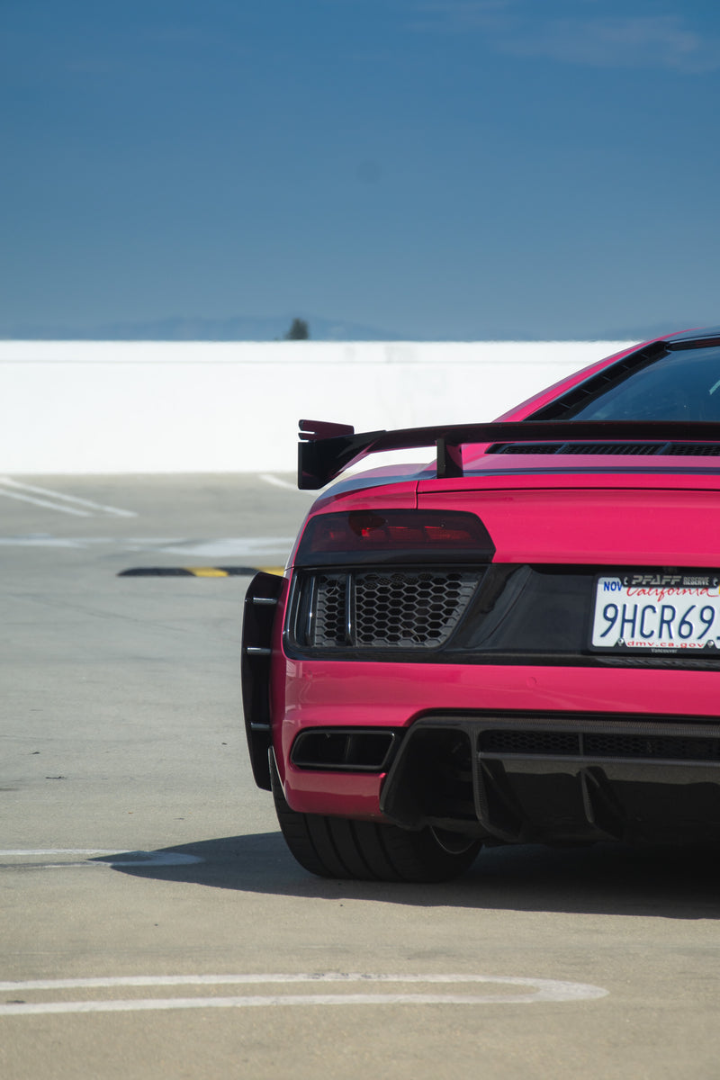 Avalanche Design Audi R8 Gen 2 with pre preg dry carbon fiber aero, integrated aerodynamic upgrades and performance focused carbon exterior components