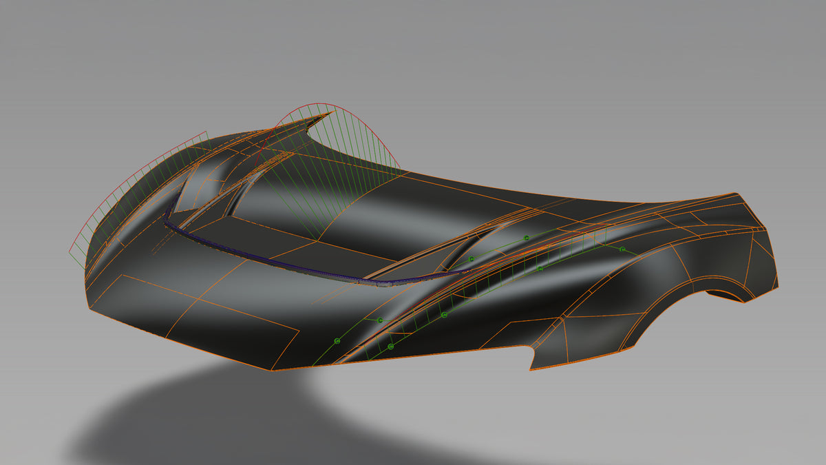 Automotive exterior surfacing in Autodesk Alias with NURBS surface development, section curves and surface refinement by Avalanche Design